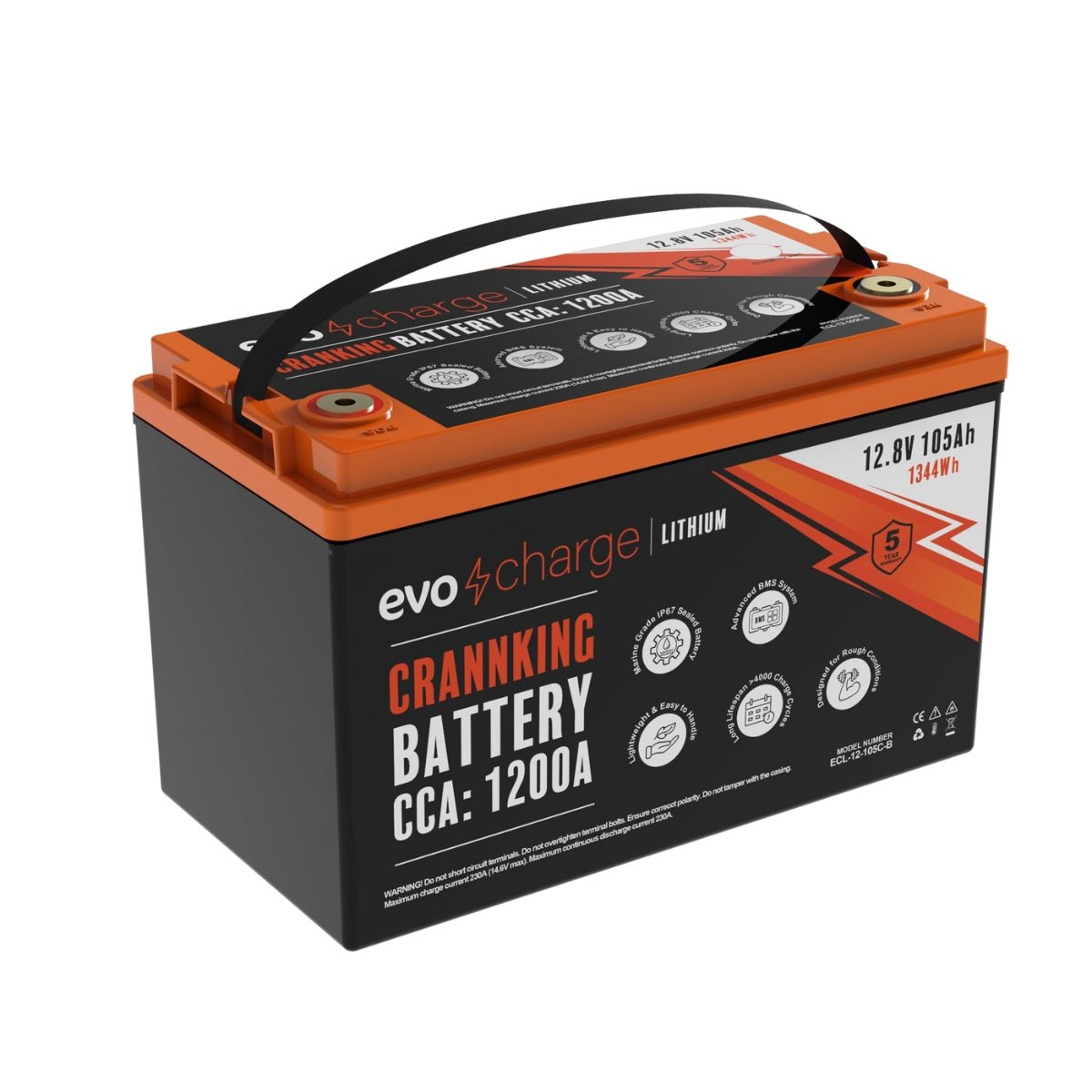 EvoCharge 12V 105Ah LiFePO4 Lithium Cranking Battery - Image 2