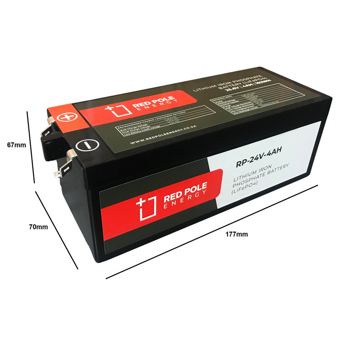 Red Pole Energy 24V 4Ah 102Wh Garage door LiFePO4 Battery - Image 3