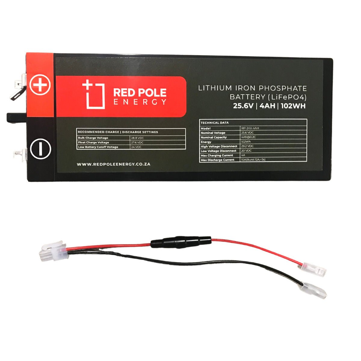 Red Pole Energy 24V 4Ah 102Wh Garage door LiFePO4 Battery - Image 4