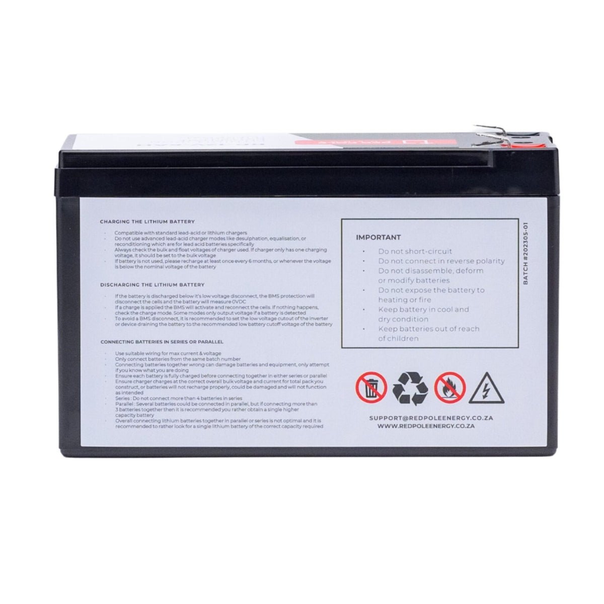 Red Pole Energy 12V 12Ah 153Wh Gate motor LiFePO4 Battery - Image 4